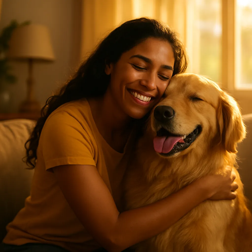 Tutor abraçando seu pet com carinho e amor